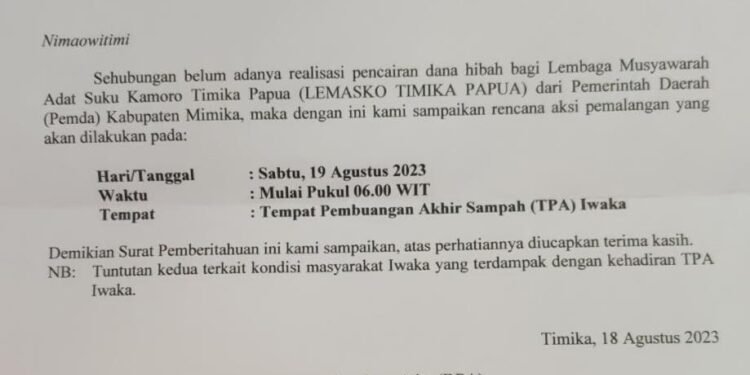 Pengurus Lemasko Tegaskan Masyarakat Kamoro Tidak Boleh Palang TPA Iwaka