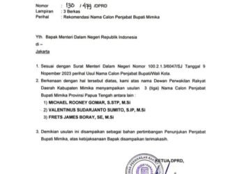 Beredar  Surat Rekomendasi Nama Calon Pj Bupati Mimika yang Ditandatangani Ketua DPRR, Padahal Belum Ada Rapat Pleno