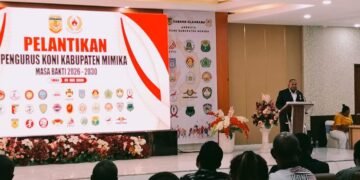 KONI Provinsi Papua Tengah Resmi Lantik Antonius Kemong Ketua KONI Mimika