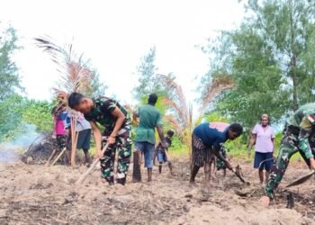 Satgas TMMD dan Warga Gotong Royong, Bedengan Lahan Capai 50 Persen